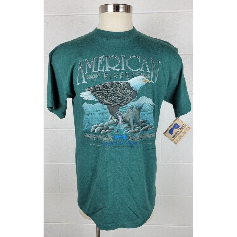Vtg HL Miller Gold American River Bald Eagle Tshirt Ohiopyle Single‎ Stitch L
